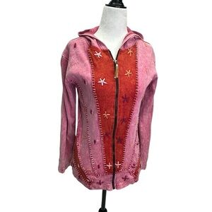 Kyber Pink Full Zip Long Sleeve Embroidered Hoodie Size S